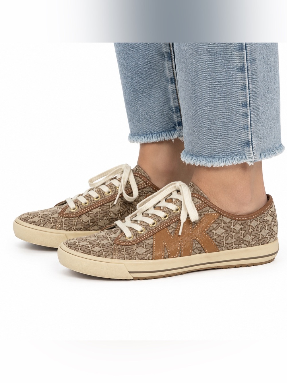 Michael Kors Brown Tan Logo Low Top Lace Up Sneakers Womens Size 7